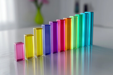 Wall Mural - Clean and modern bar chart with colorful lines, hovering over a white background.  Generative AI.
