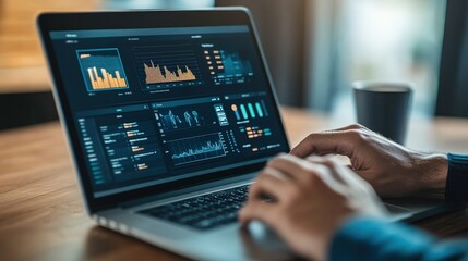 A close-up of a marketer analyzing social media analytics on a laptop, focusing on engagement metrics