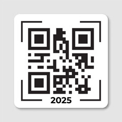 2025 qr code icon. happy new year pixelated illustration for greeting card