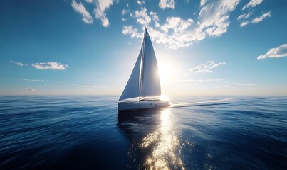 Luxurious Summer Yacht Sailing through Calm Blue Waters with Billowing White Sails