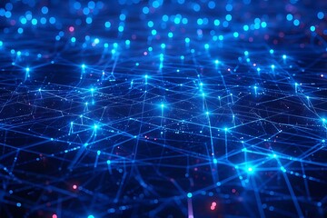 A digital network representation with glowing blue connections and nodes.