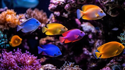 Colorful tropical fish swimming among vibrant coral reefs.