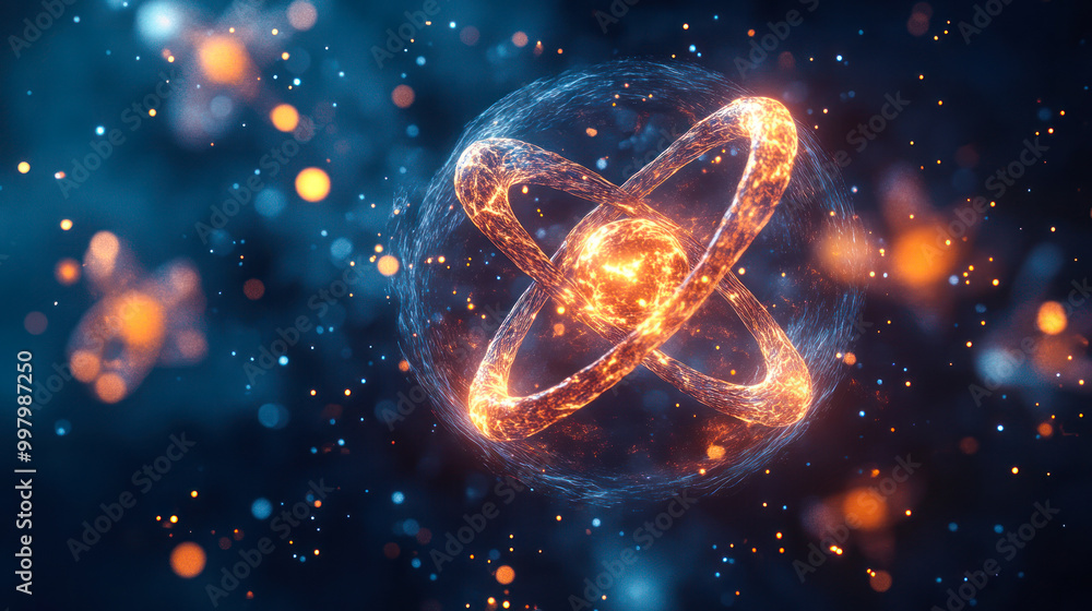 Electron Path Nucleus and electron orbit, vibrant atomic model, dynamic electron ...
