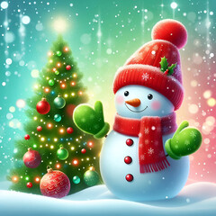 Festive Christmas Background with Tree, Red Baubles, and Twinkling Lights