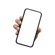 © chinnarach - close up man hand hold smartphone with blank screen isolated on transparent background for marketing or advertisement and design concept