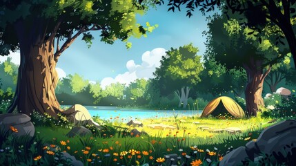 Wall Mural - Tranquil Forest Camping Scene