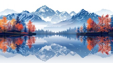 Wall Mural - Autumnal Reflection in a Mountain Lake