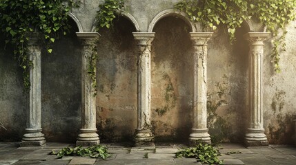 Wall Mural - ancient architectural ruins featuring marble roman pillars and columns adorned with ivy leaves. incl