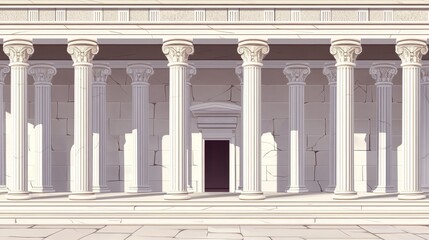 Wall Mural - ancient greek temple with pillars. vector realistic antique building front with white marble arches 