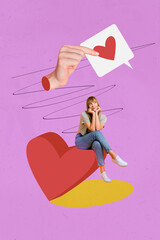 Canvas Print - Creative abstract template collage of young girl sit heart love dating app find relationship unusual fantasy billboard comics