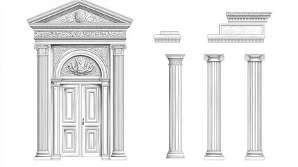 Wall Mural - antique architectural vector elements: roman arch, greek temple door frame, and corinthian columns f
