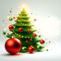 Wall Mural - Festive Christmas Background with Tree, Red Baubles, and Twinkling Lights