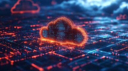 Wall Mural - futuristic wireframe illustration of cloud servers in a digital network. data migration. ultra reali
