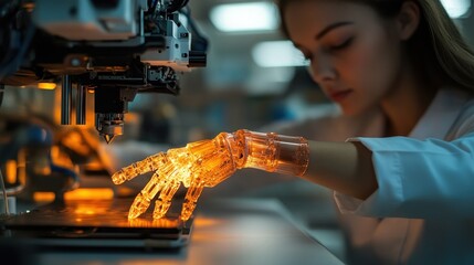 Canvas Print - Woman Using Robotic Hand