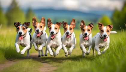 Wall Mural - Playful Jack Russell Terriers frolicking in the meadow, chasing a ball and enjoying a sunny day of fun and friendship