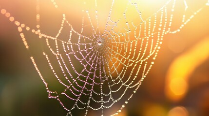 Wall Mural - Dewy Spider Web at Sunrise