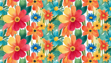 Poster - pattern of watercolor abstract lively flowers in cheerful colors