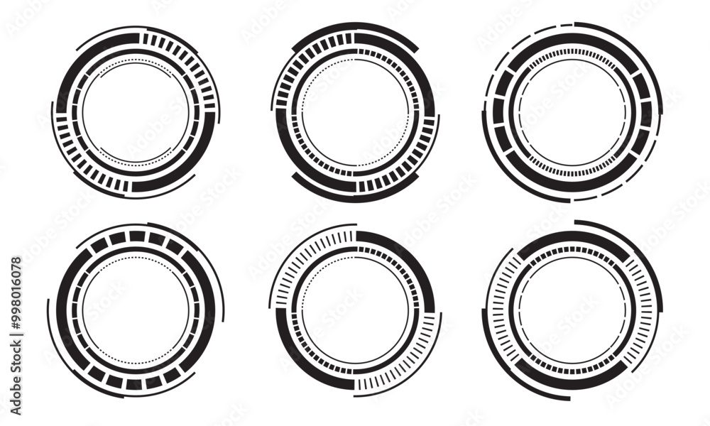 Set of sci fi black circle user interface elements technology ...