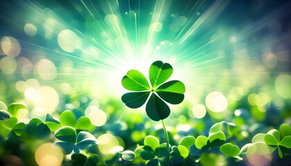 Sticker - Clover Leaf with Lens Flare for a Festive St. Patricks Day Background