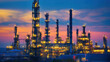 © Worakit - image showcases vibrant petrochemical plant at dusk, with numerous towering structures illuminated against colorful sky. scene conveys sense of industrial activity and energy