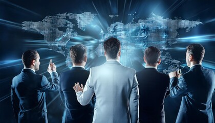 businessmans touching the screen with colorful technology of digital