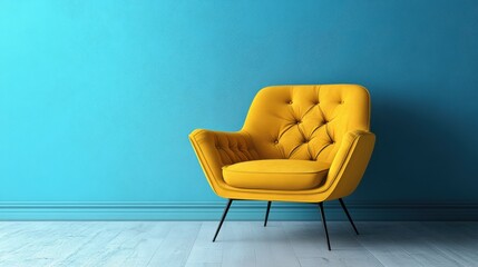 Wall Mural - One yellow armchairs, light blue background