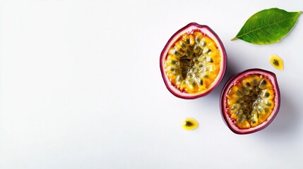 Two Passion Fruit Halves on White Background