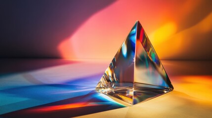 Canvas Print - A clear glass prism reflects vibrant colors on a surface, creating a stunning visual display of light and shadows.