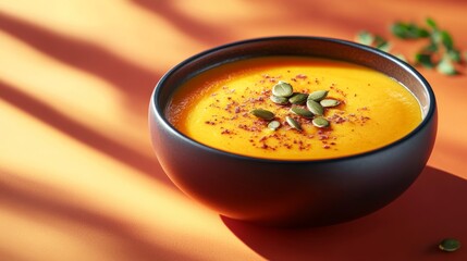 Sticker - Silky butternut squash soup with a sprinkle of cinnamon and roasted seeds, isolated on a warm orange gradient background sweet and savory 