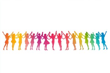 Sticker - Group of colorful people dancing together in a row symbolizing joy celebration and diversity in a vibrant dynamic illustration