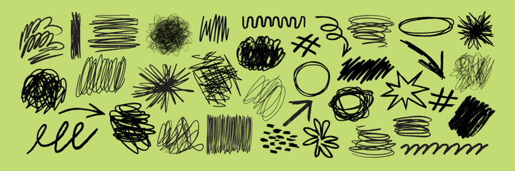 Wall Mural - a collection of black ink scribble art illustration. set of black ink scribble in various design ill