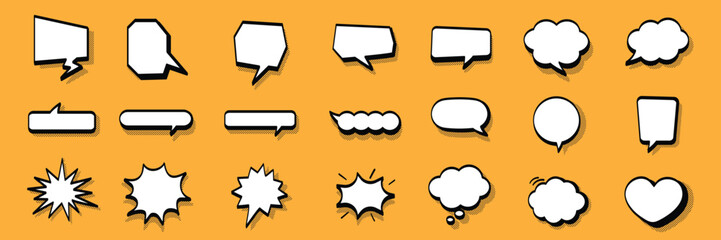 Poster - Collection of blank speech bubble shapes in various styles. Set of speech bubbles graphic design. illustration of black speech bubble collection. Set of speech bubble in various shapes