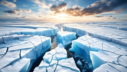 Wall Mural - Cracked Iceberg Fragments Highlighting Water Gap Amidst Global Warming and Environmental Conditions in 3D Rendering