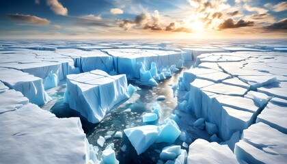 Wall Mural - Cracked Iceberg Fragments Highlighting Water Gap Amidst Global Warming and Environmental Conditions in 3D Rendering