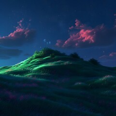 Wall Mural - green hills and an extraordinary sunset