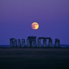 Wall Mural - arranged stones from nature with the moon in the sky in the background