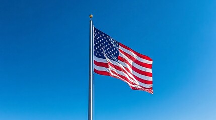 an image of a large american flag waving proudly against a blue sky symbolizing patriotism unity and