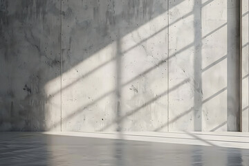 Wall Mural - Sunlight streams through a window onto a concrete wall and floor, casting long shadows.