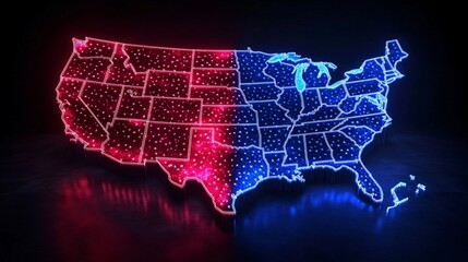 Wall Mural - An illustration of the United States map with different states highlighted showing the distribution of electoral votes and key regions to watch in the election Large space for text in center Stock