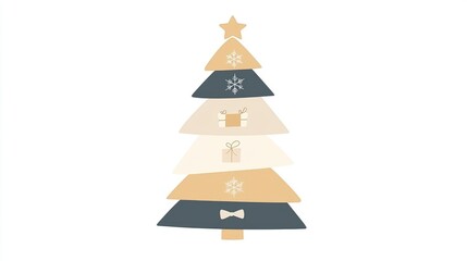 Poster - Abstract Minimalist Christmas Tree with Gifts and Snowflakes