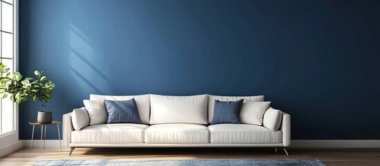 Wall Mural - Minimalist Living Room with a Blue Wall