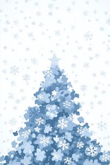 Poster - Abstract Blue Christmas Tree with Falling Snowflakes