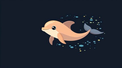 Cute Cartoon Dolphin Swimming in the Ocean