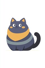 Poster - Cute Cartoon Cat Sitting on White Background