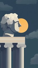 Wall Mural - Silhouette of a Man's Face Under a Full Moon with Columns