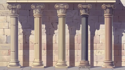 Wall Mural - cartoonish pillars and antique architecture columns reminiscent of ancient roman temples. a collecti