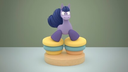 Canvas Print - Playful Purple Pony Balancing on Stacked Wooden Rings