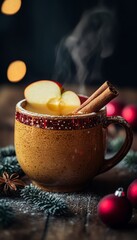 Poster - A warm beverage with apples and cinnamon, evoking a cozy, festive atmosphere.