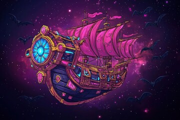 Poster - Fantasy Ship in Space with Bats