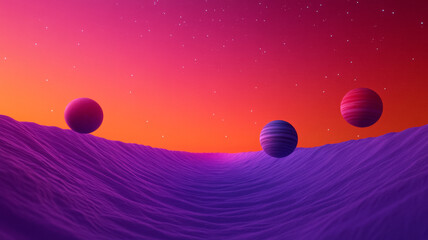 Wall Mural - Cosmic vortex of stars and planets on a gradient from deep purple to sunrise orange 